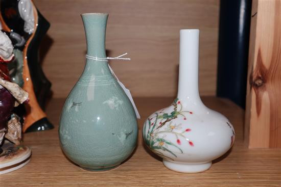 A Korean vase and a Chinese vase decorated with crickets tallest 17cm